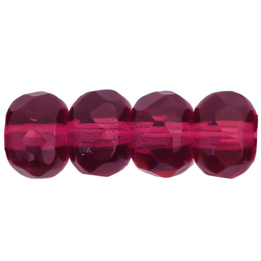 Czech Gem-Cut Rondelle 6 x 4mm Fuchsia (25pcs)