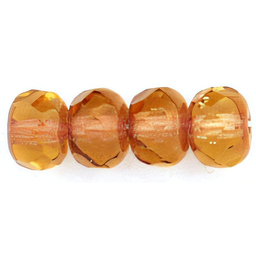 Czech Gem-Cut Rondelle 6 x 4mm Copper - Lt Topaz (25pcs)