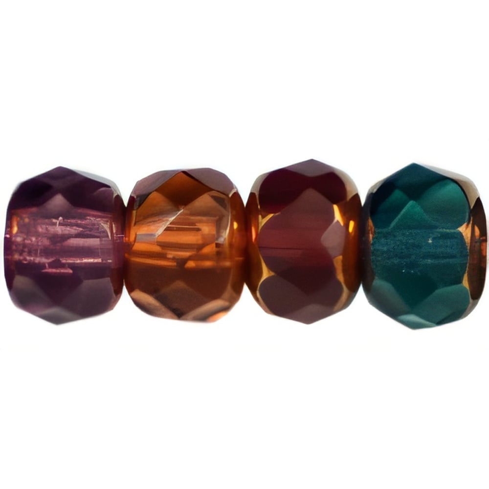 Czech Gem-Cut Rondelle 6 x 4mm Copper - Multi Color - Dark Mix (25pcs)