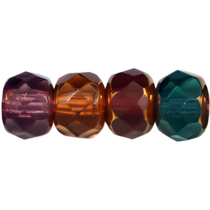 Czech Gem-Cut Rondelle 6 x 4mm Copper - Multi Color - Dark Mix (25pcs)