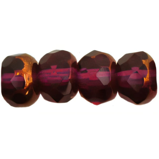 Czech Gem-Cut Rondelle 6 x 4mm Copper - Fuchsia (25pcs)