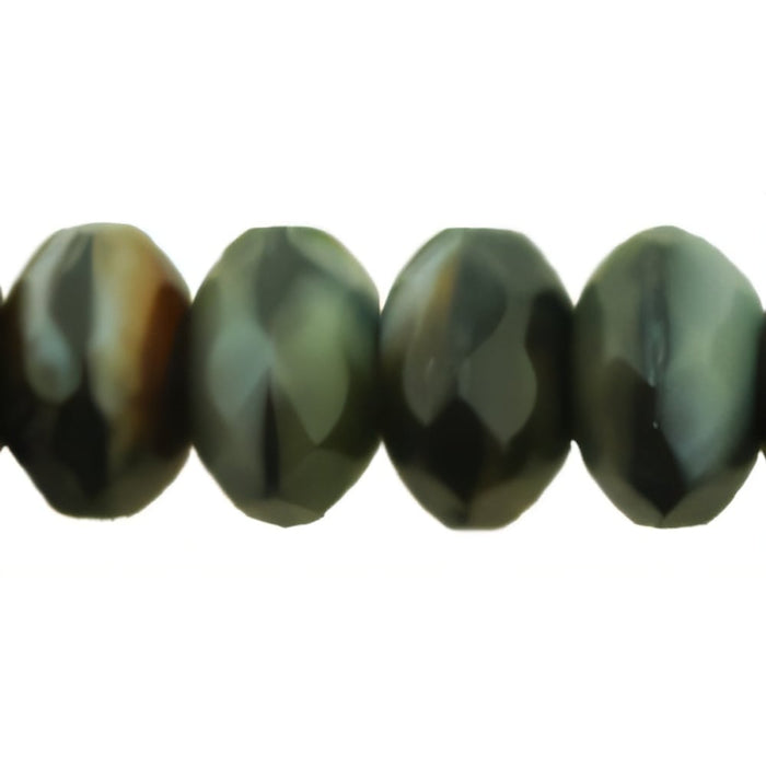 Czech Gem-Cut Rondelle 7 x 5mm Stripe Red/Black/Brown (25pcs)