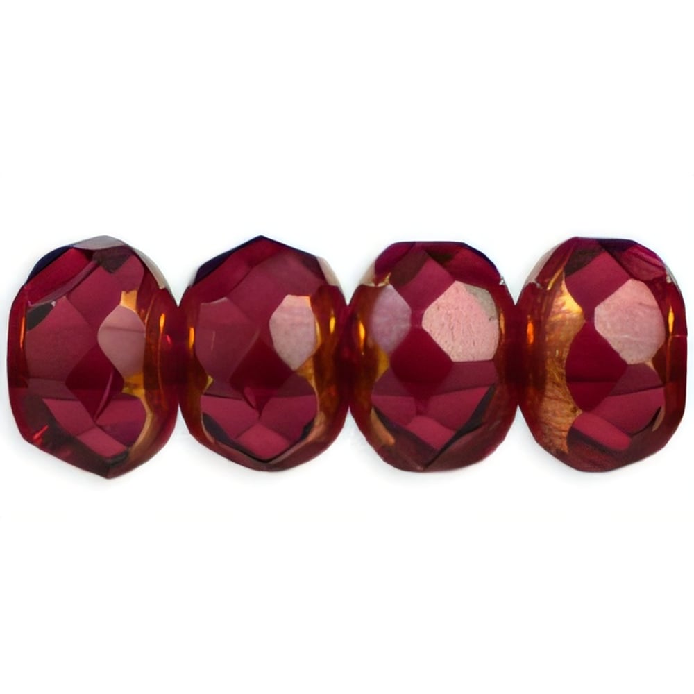 Czech Gem-Cut Rondelle 7 x 5mm Copper - Fuchsia (25pcs)