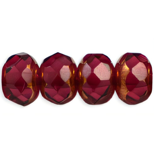 Czech Gem-Cut Rondelle 7 x 5mm Copper - Fuchsia (25pcs)