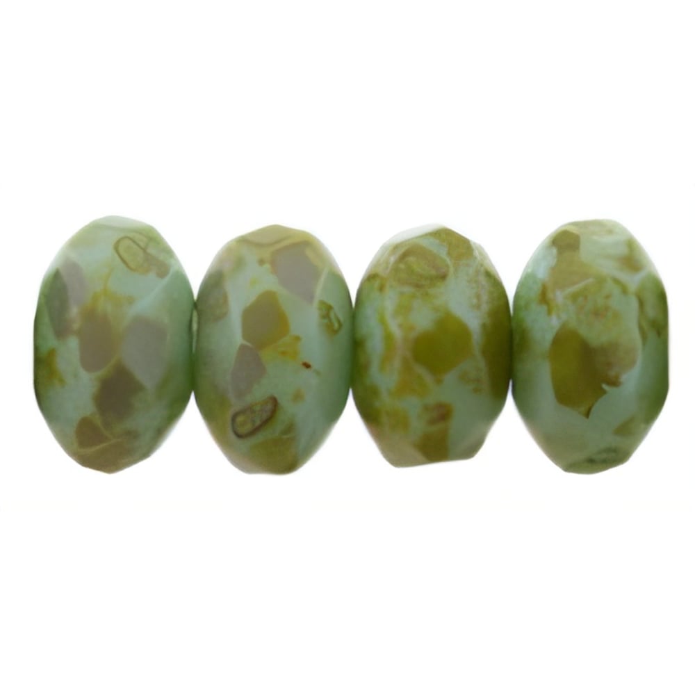 Czech Gem-Cut Rondelle 7 x 5mm Turquoise - Full Coat Picasso (25pcs)