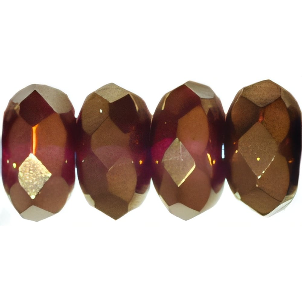 Czech Gem-Cut Rondelle 7 x 5mm Fuchsia - Bronze Vega (25pcs)