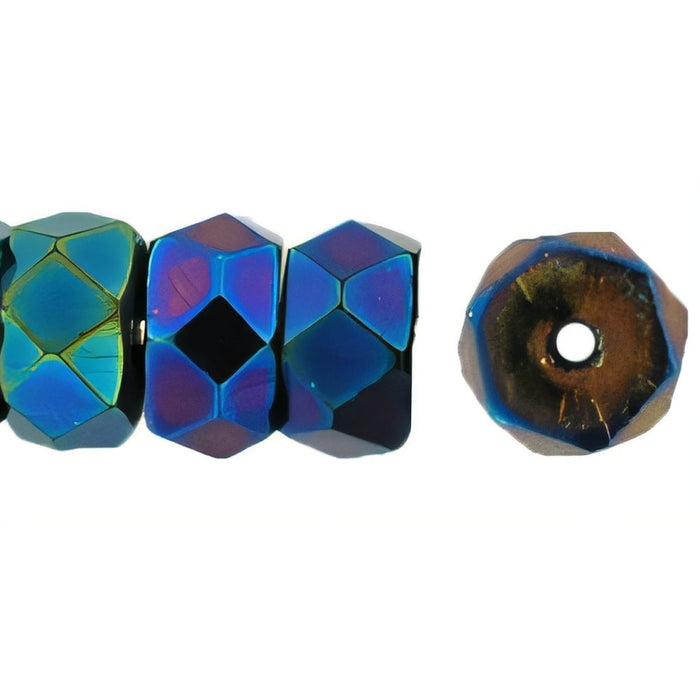 Czech Fire-Polish 6 x 3mm - Rondelle Iris - Blue (50pcs)