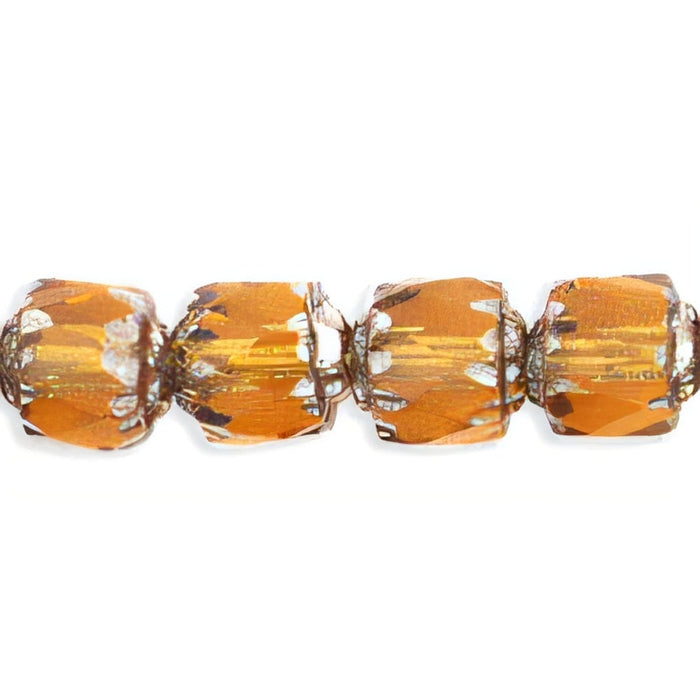 Czech Antique Style Octagonal 6mm - Silver Med Topaz (25pcs)