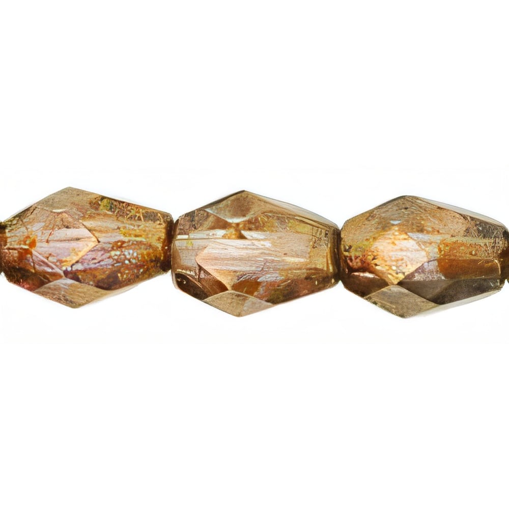 Czech Fire-Polish 7 x 5mm - Teardrop Luster - Transparent Gold/Smokey Topaz (25pcs)