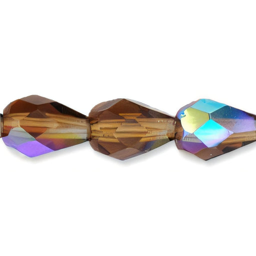 Czech Firepolish 7 x 5mm - Teardrop Smoky Topaz AB (25pcs)