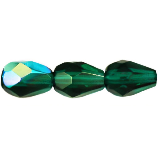 Czech Firepolish 7 x 5mm - Teardrop Emerald AB (25pcs)