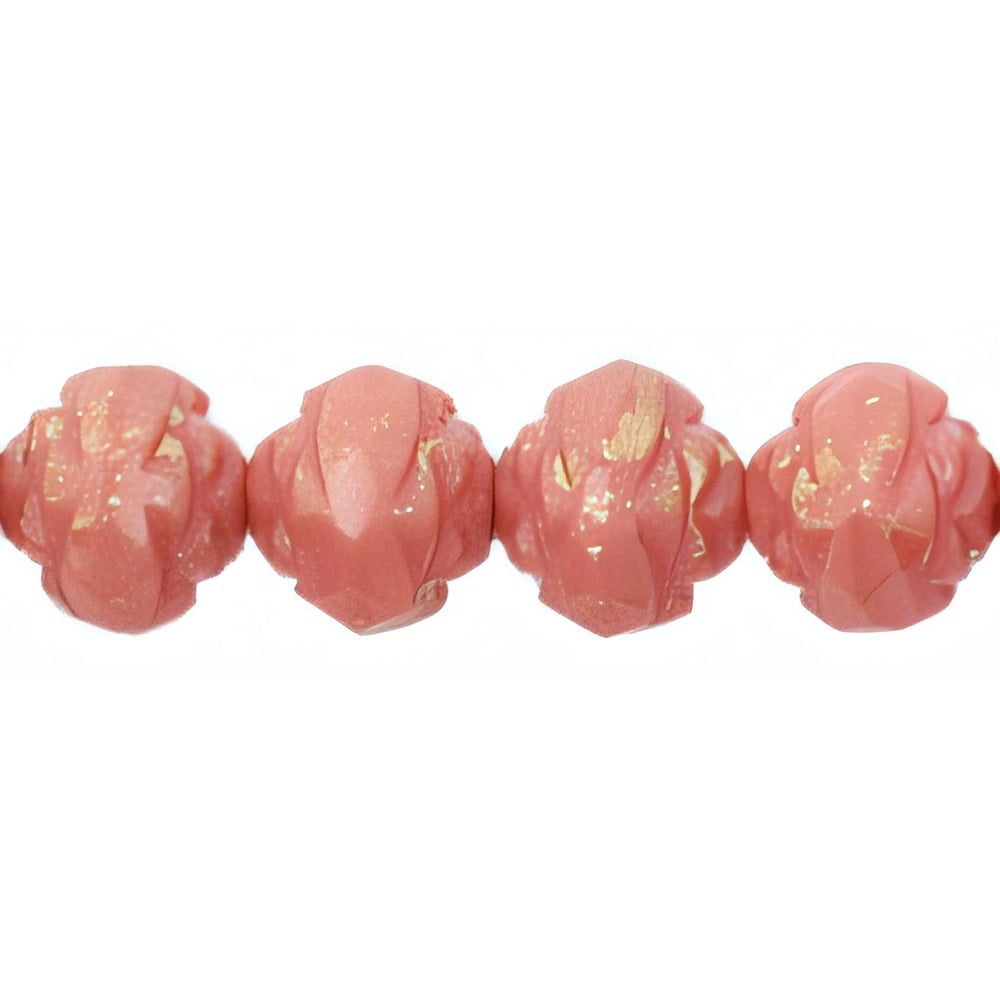 Czech Rosebud Fire-Polish 8 x 7mm Gold Marbled - Opaque Pink (25pcs)