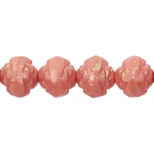 Czech Rosebud Fire-Polish 8 x 7mm Gold Marbled - Opaque Pink (25pcs)