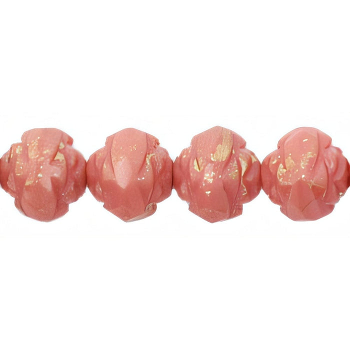 Czech Rosebud Fire-Polish 8 x 7mm Gold Marbled - Opaque Pink (25pcs)