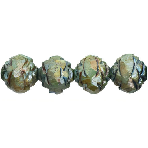 Czech Rosebud Fire-Polish 8 x 7mm Luster - Opaque Green (25pcs)