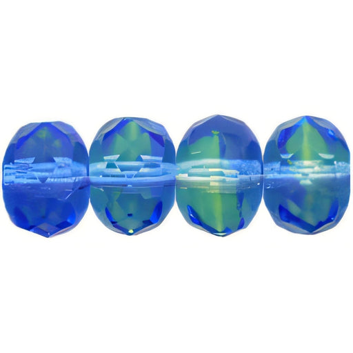 Czech Gem-Cut Rondelle 9 x 6mm Blue/Lt Green (25pcs)