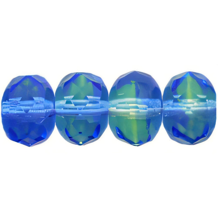 Czech Gem-Cut Rondelle 9 x 6mm Blue/Lt Green (25pcs)