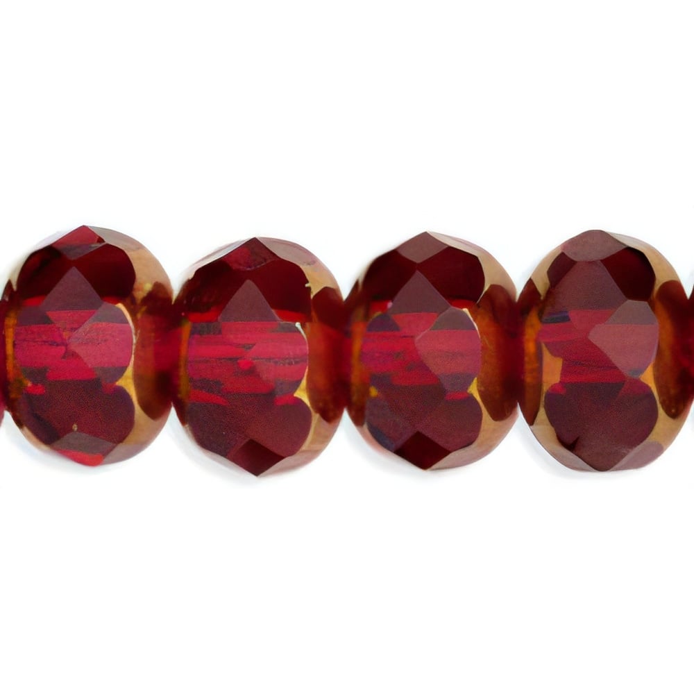 Czech Gem-Cut Rondelle 9 x 6mm Copper - Fuchsia (25pcs)