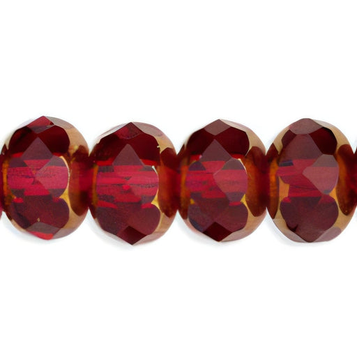 Czech Gem-Cut Rondelle 9 x 6mm Copper - Fuchsia (25pcs)