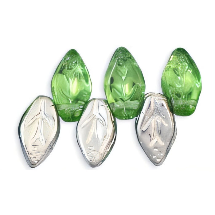 Czech Leaves 10 x 5mm Silver - Peridot (25pcs)