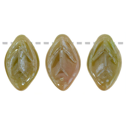 Czech Leaves 12 x 7mm Luster - Pink Coral/Olivine (25pcs)