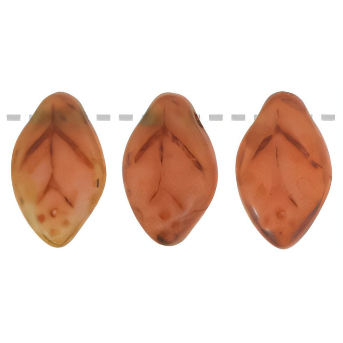 Czech Leaves 12 x 7mm Matte - Milky Orange - Picasso (25pcs)