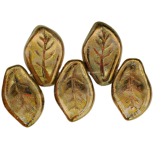 Czech Leaves 14 x 9mm Luster - Transparent Gold/Smokey Topaz (25pcs)