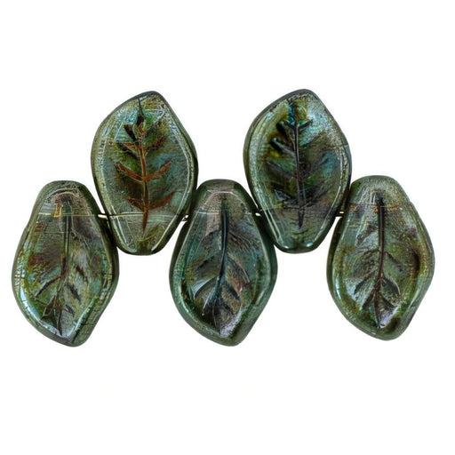 Czech Leaves 14 x 9mm Luster - Transparent Green (25pcs)