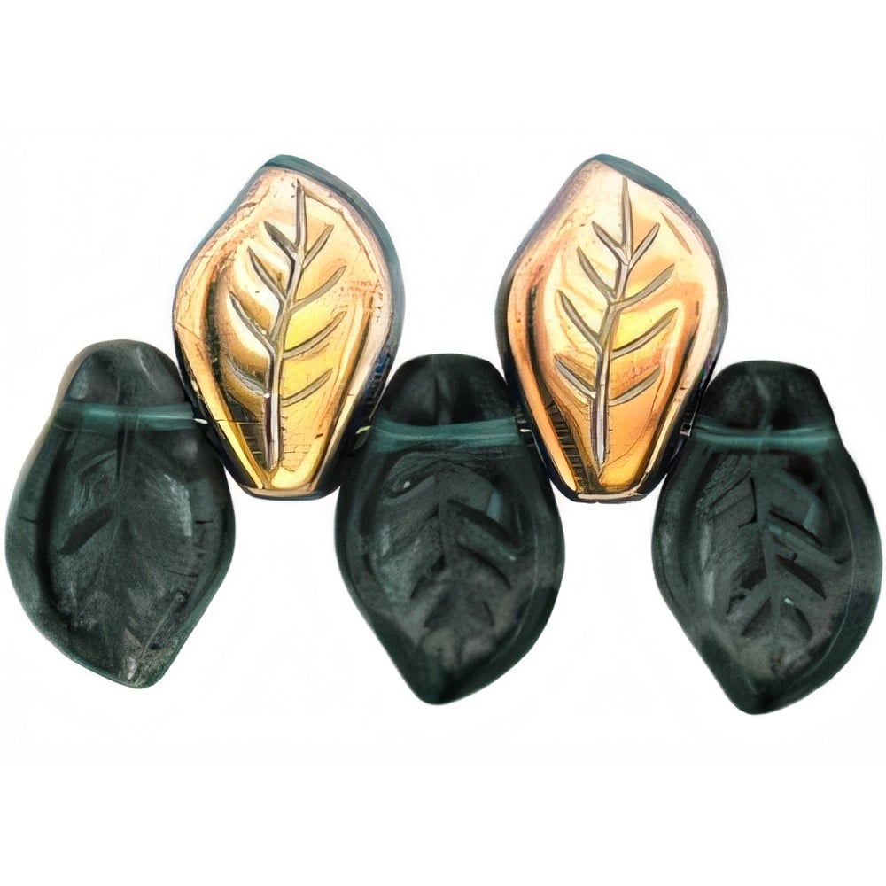 Czech Leaves 14 x 9mm: Bronze - Montana Blue (25pcs)