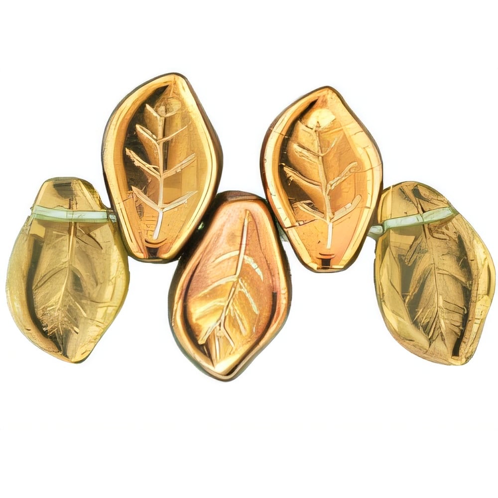 Czech Leaves 14 x 9mm: Bronze - Peridot (25pcs)