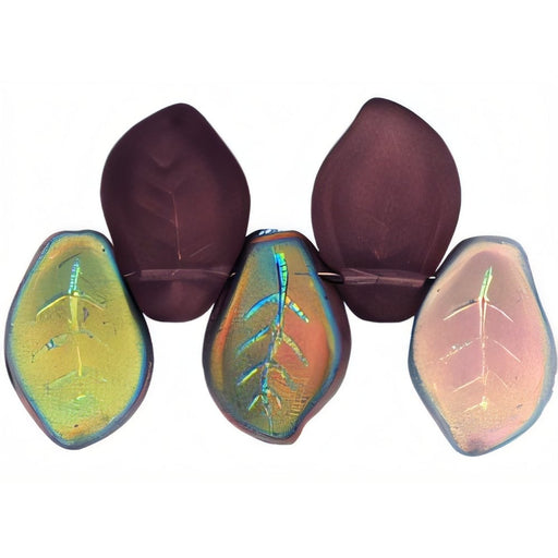 Czech Leaves 14 x 9mm Matte - Med Amethyst - Vitral (25pcs)