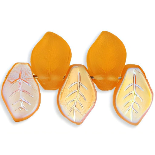 Czech Leaves 14 x 9mm Matte - Med Topaz AB (25pcs)