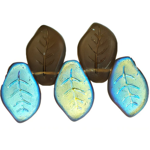 Czech Leaves 14 x 9mm Matte - Smoky Topaz AB (25pcs)