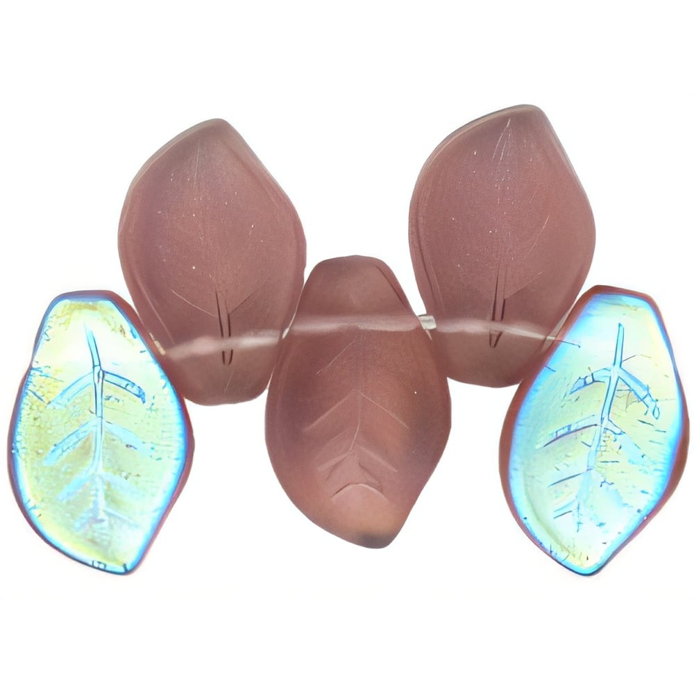 Czech Leaves 14 x 9mm Matte - Med Amethyst AB (25pcs)