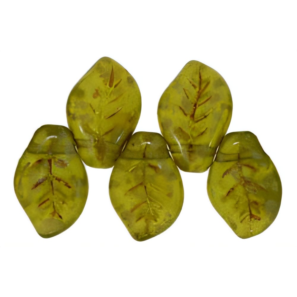 Czech Leaves 14 x 9mm Matte - Olivine - Picasso (25pcs)