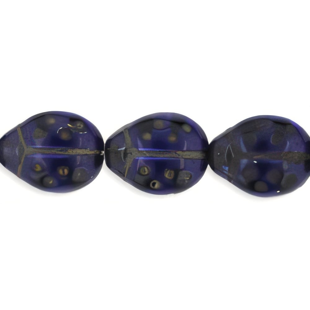 Czech Ladybugs 9 x 7mm Tanzanite - Black Inlay (25pcs)