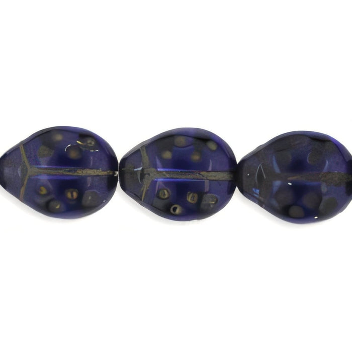 Czech Ladybugs 9 x 7mm Tanzanite - Black Inlay (25pcs)