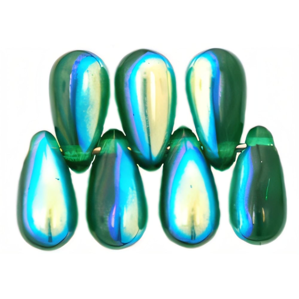 Czech Tear Drops 10 x 5mm Green Emerald AB (50pcs)