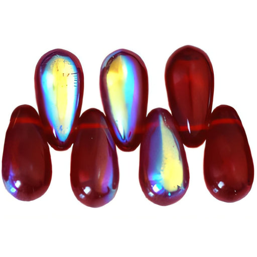 Czech Tear Drops 10 x 5mm Siam Ruby AB (50pcs)