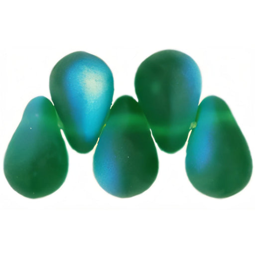 Czech Tear Drops 6 x 4mm Matte - Green Emerald AB
