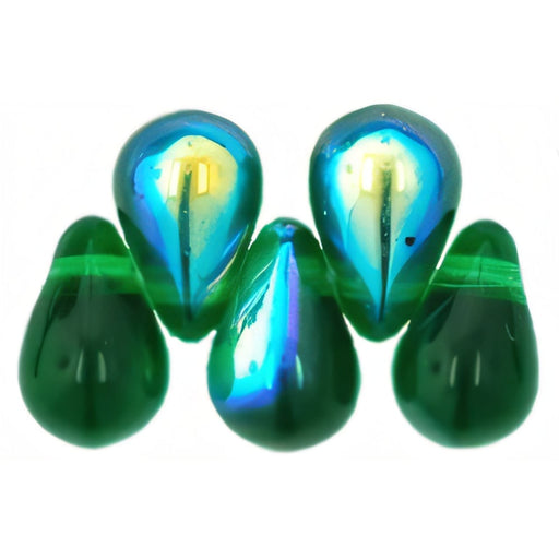 Czech Tear Drops 6 x 4mm Green Emerald AB (100pcs)
