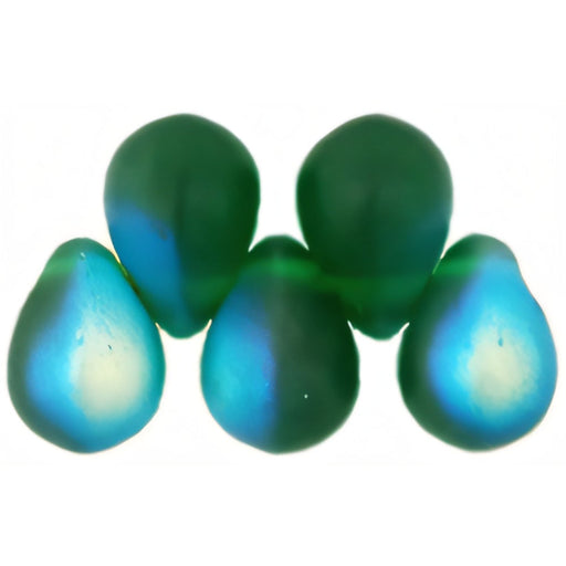 Czech Lg. Tear Drops 8 x 6mm Matte - Green Emerald AB (50pcs)
