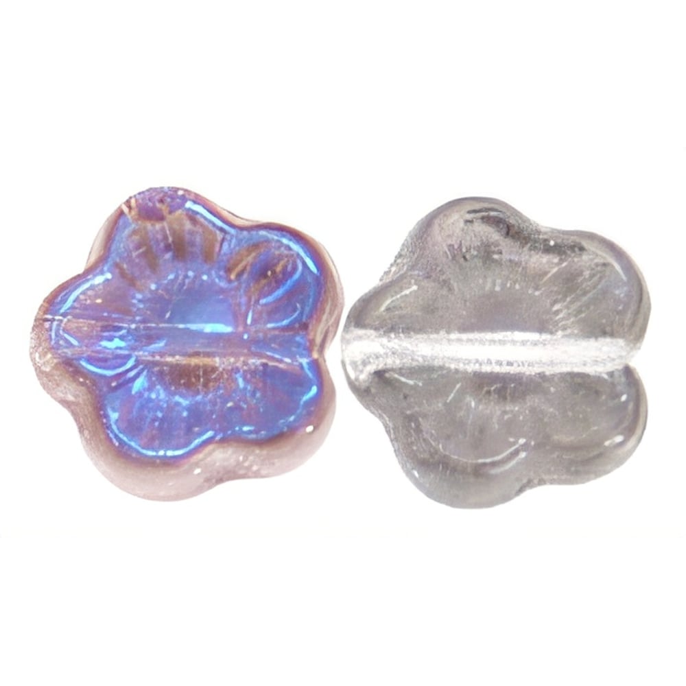 Czech Flowers 10 x 10mm Luster Blue Iris - Crystal (25pcs)