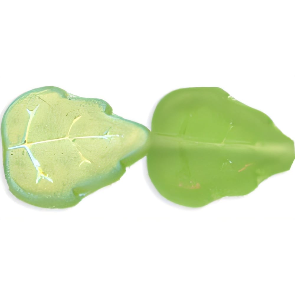 Czech Medium Leaves 12 x 10mm Vertical Hole Matte - Dk Peridot Green AB (25pcs)