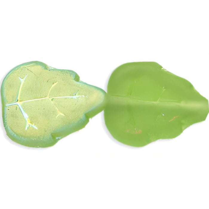 Czech Medium Leaves 12 x 10mm Vertical Hole Matte - Dk Peridot Green AB (25pcs)