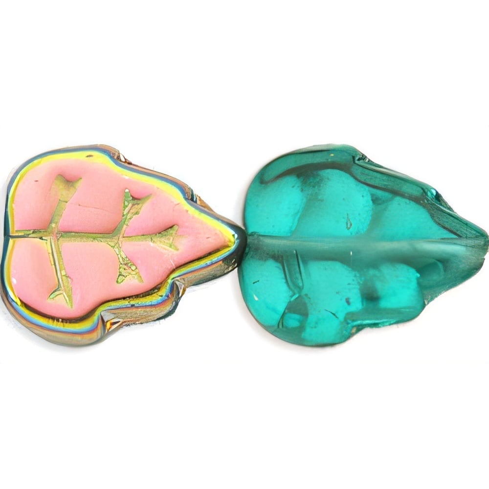 Czech Medium Leaves 12 x 10mm Vertical Hole Teal - Vitral (25pcs)