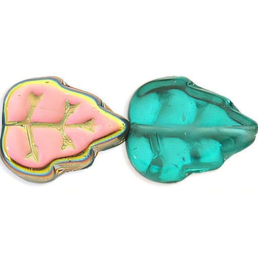 Czech Medium Leaves 12 x 10mm Vertical Hole Teal - Vitral (25pcs)