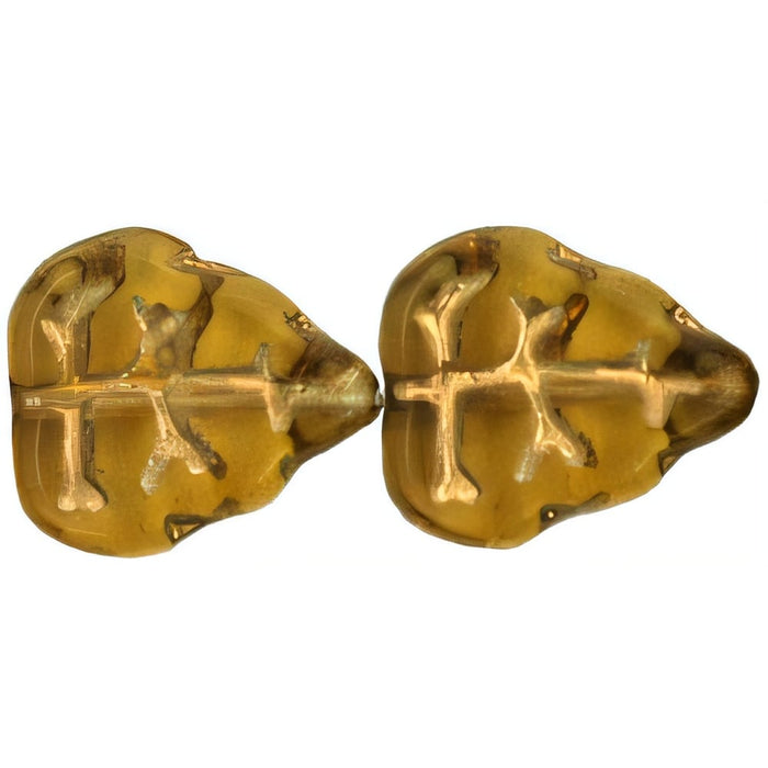 Czech Leaves 10 x 8mm Vertical Hole Topaz - Gold Inlay (25pcs)