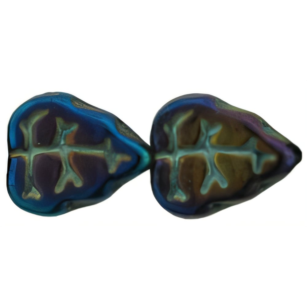 Czech Leaves 10 x 8mm Vertical Hole Iris - Blue (25pcs)