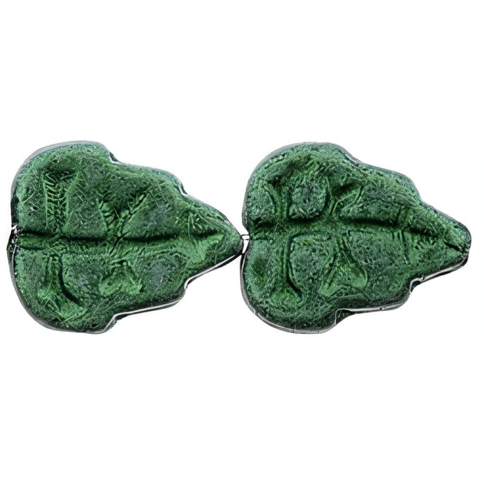 Czech Leaves 10 x 8mm Vertical Hole Metallic Suede - Leafy Green (25pcs)